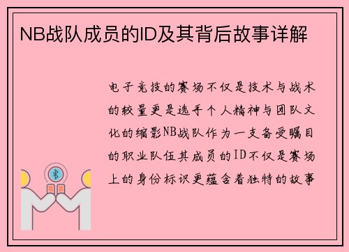 NB战队成员的ID及其背后故事详解